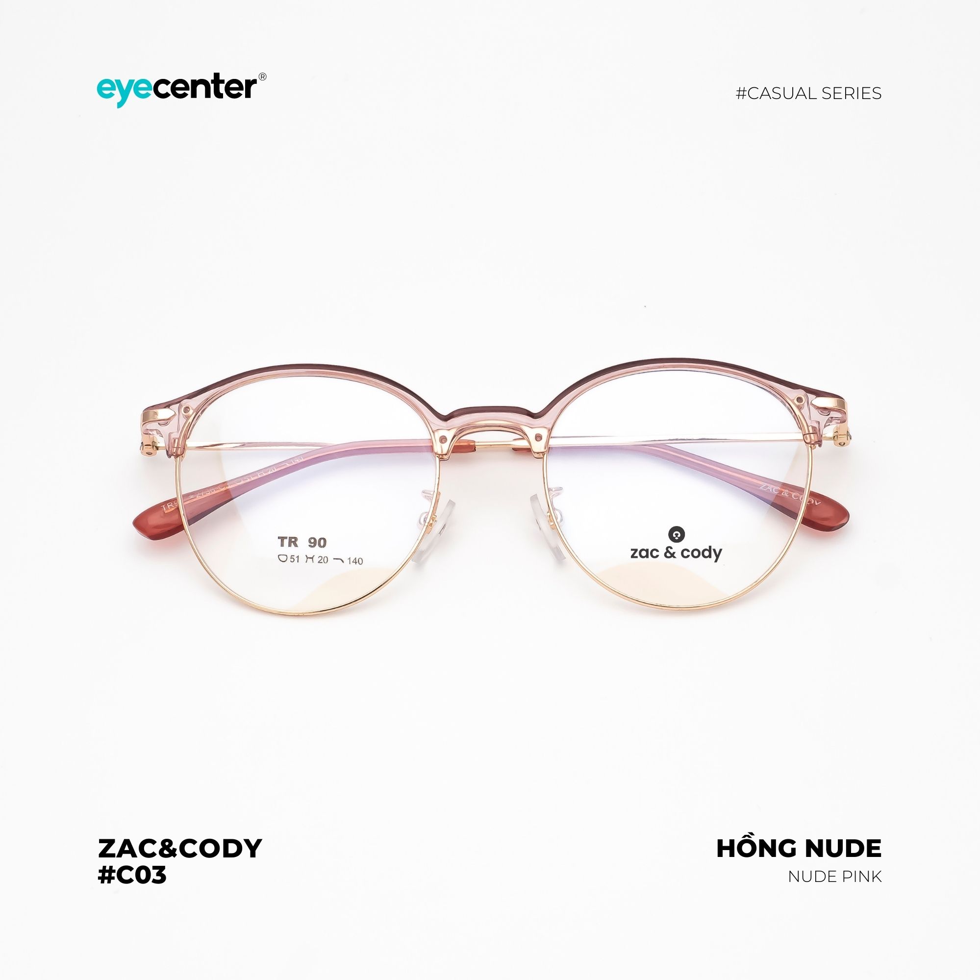 Gọng kính cận nam nữ chính hãng ZAC CODY kim loại chống gỉ nhiều màu C03-S by Eye Center Vietnam