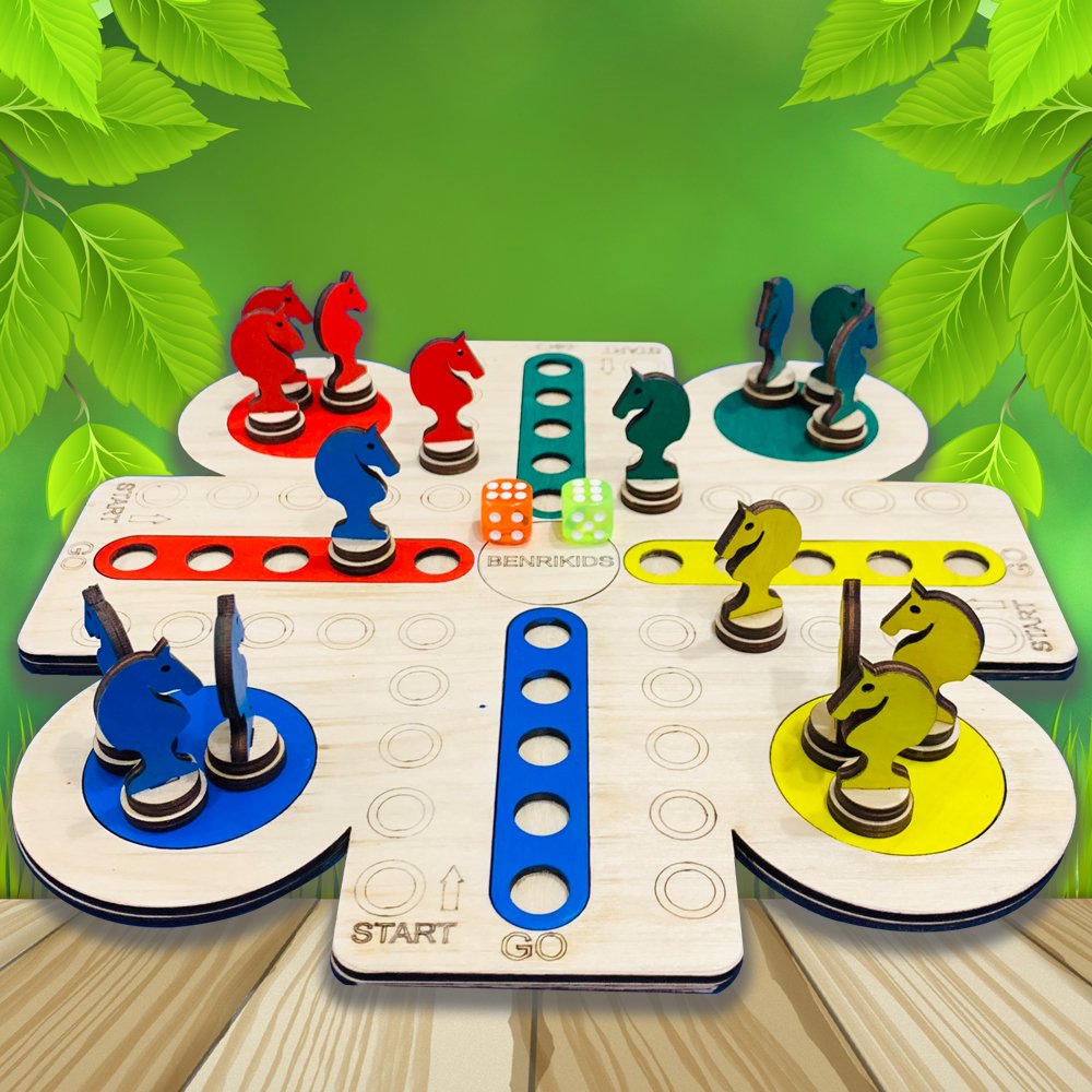 Đồ Chơi Boardgame, Bộ Cờ Tứ Mã, Cờ Cá Ngựa Bằng Gỗ Kèm 2 Viên Xúc Xắc Xí Ngầu Màu Trong Suốt Siêu Đẹp Dành Cho Mọi Lứa Tuổi