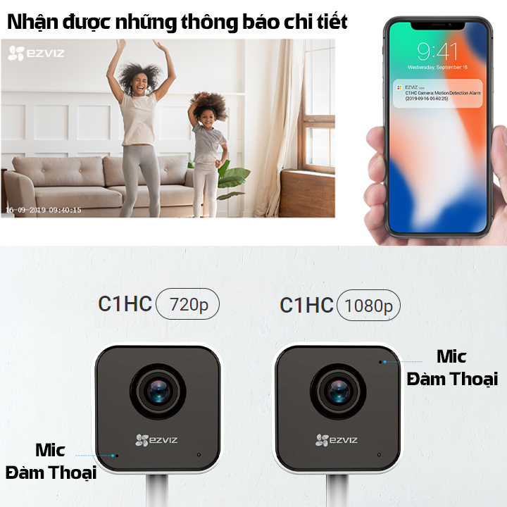 Camera IP wifi EZVIZ C1HC Full HD 1080p đàm thoại 2 chiều, ống kính góc rộng 130 độ - Hàng Chính Hãng