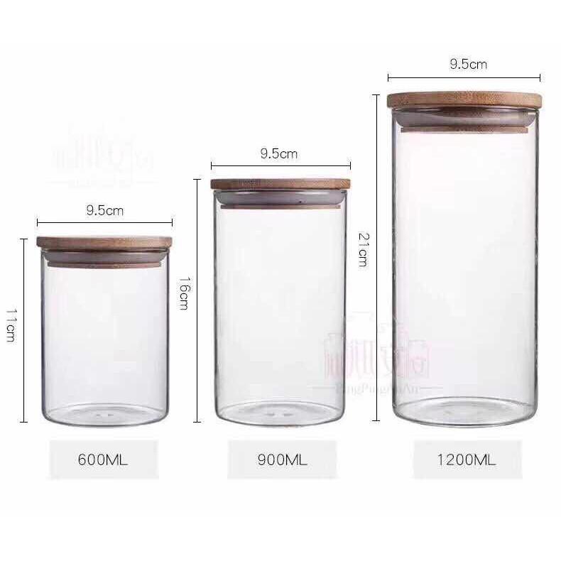 Combo 3 lọ thủy tinh nắp gỗ cao cấp 450ml-650ml-900ml