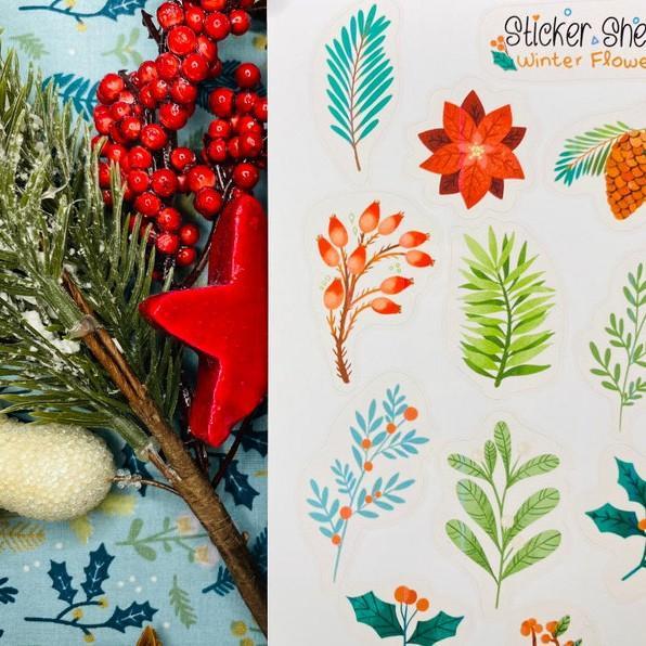 Sticker sheet winter flowers - chuyên dán, trang trí sổ nhật kí, sổ tay | Bullet journal sticker - unim063