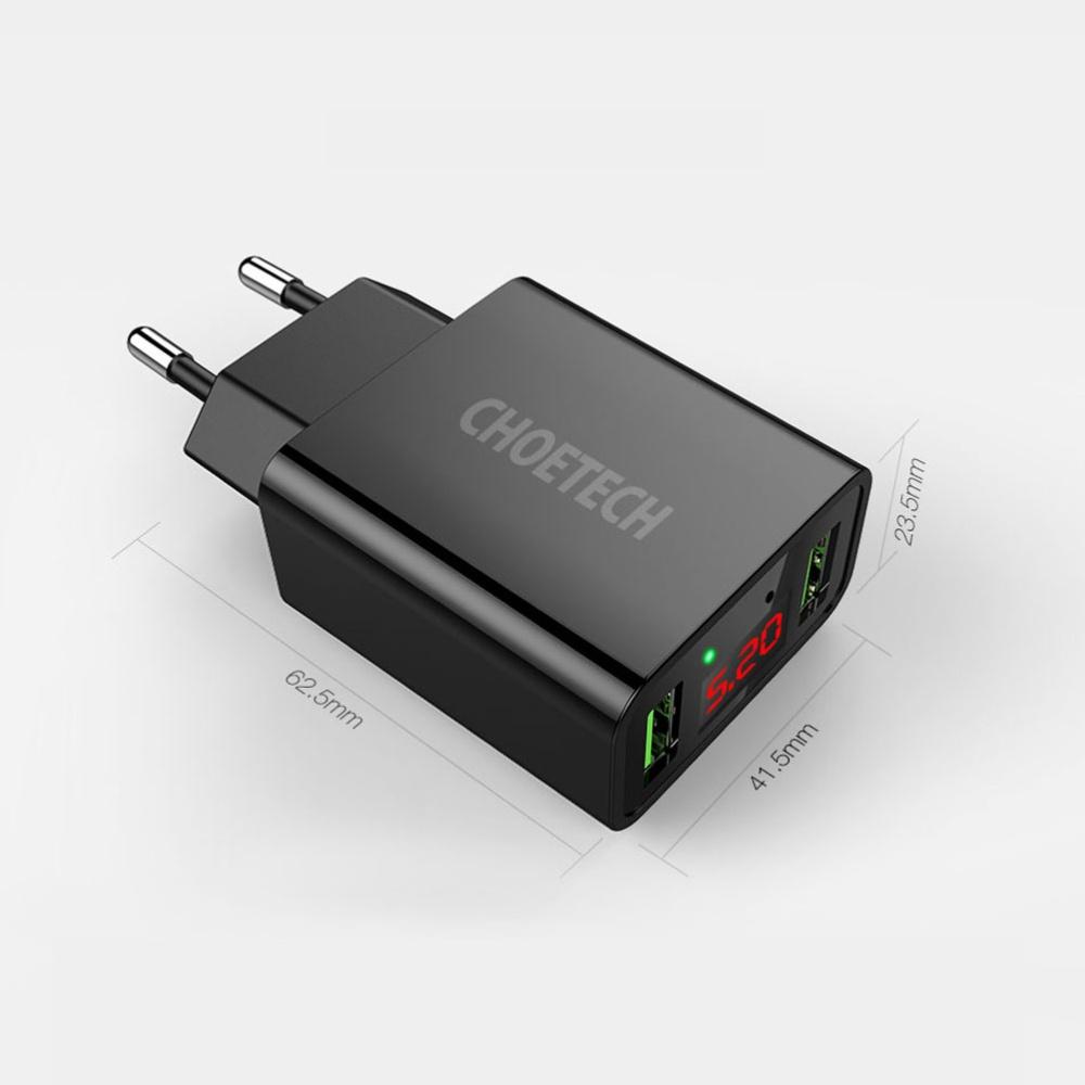 Củ sạc 2 cổng USB-A có màn hình hiển thị điện áp Choetech C0028