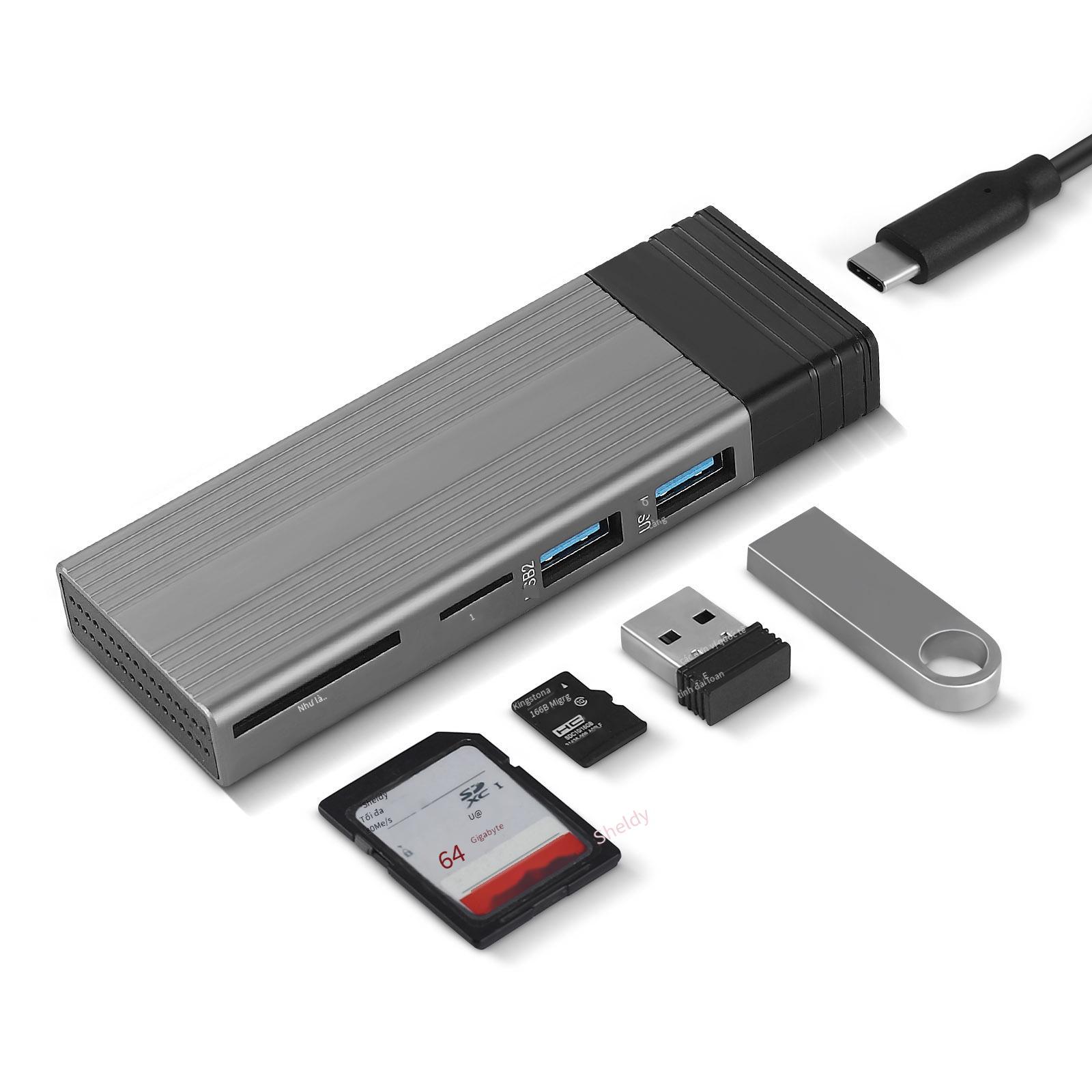 Đế mở rộng HUB bốn trong một giá thấp nhất cộng với hộp đĩa cứng SSD giao thức kép M.2 hộp đĩa cứng thể rắn di động hợp kim nhôm