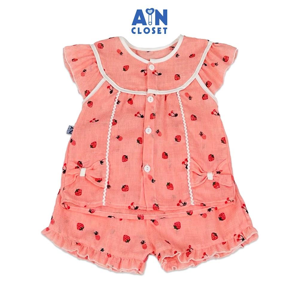 Bộ quần áo ngắn bé gái họa tiết Cherry Dâu hồng cotton dệt - AICDBGHGA0Y8 - AIN Closet