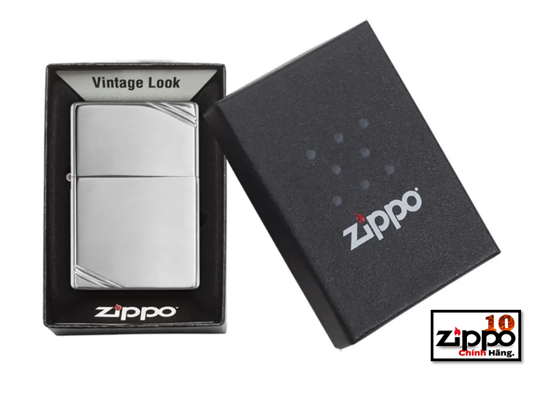 Bật lửa Zippo 260 (Xi Bóng góc) High Polish Chrome Vintage with Slashes- Chính Hãng 100%