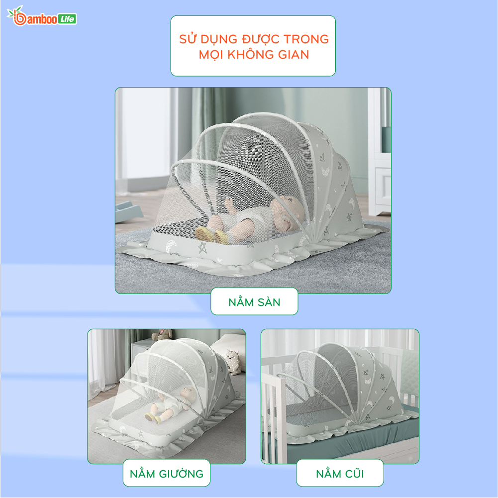 Màn chụp cho bé tự bung Bamboo Life mùng chụp em bé sơ sinh gấp gọn chống muỗi côn trùng giảm ánh sáng an toàn tiện lợi dùng được ở giường nôi cũi