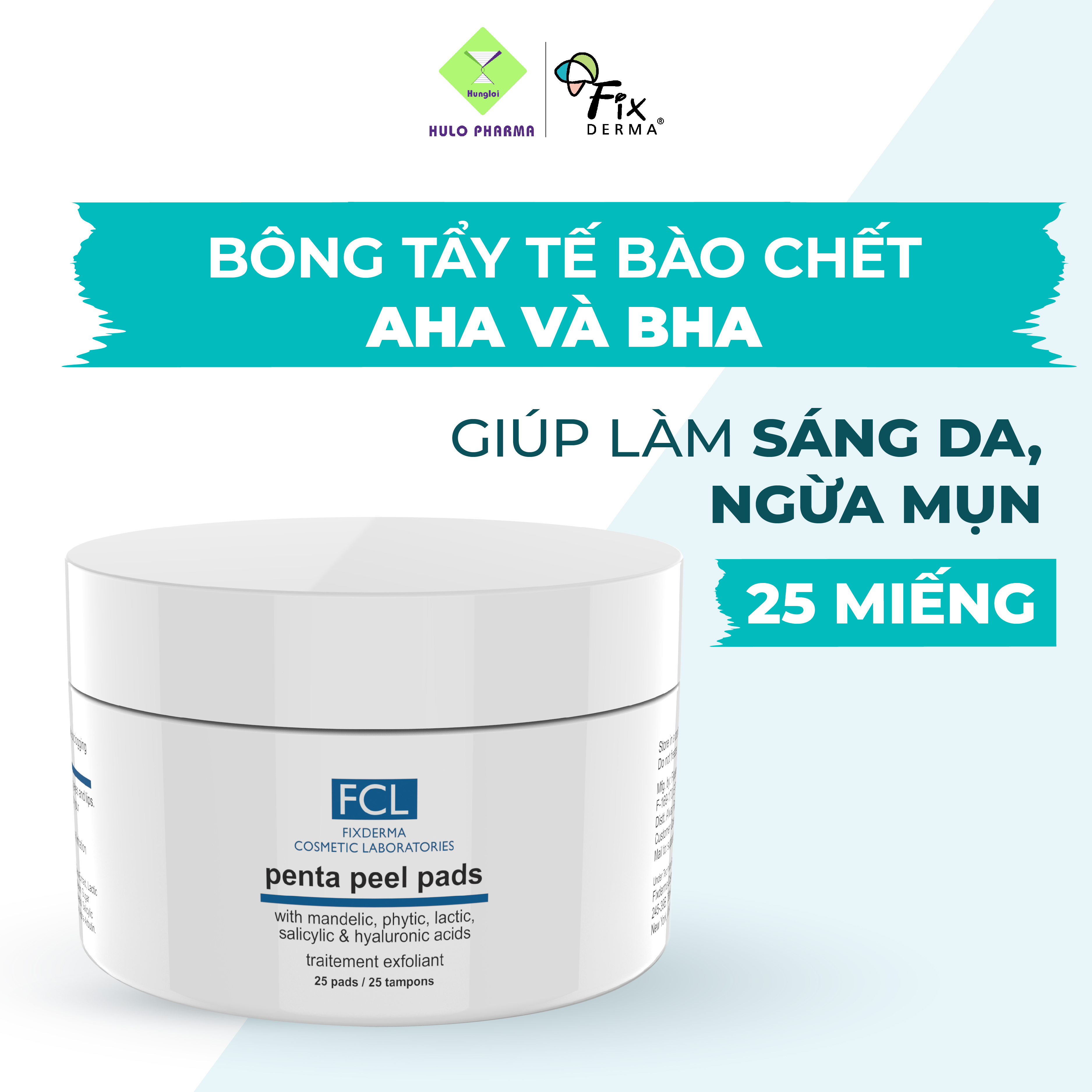 Bông Tẩy Tế Bào Chết Tẩm Dung Dịch AHA Và BHA FCL Penta Peel Pads Giúp Sáng Da, Ngừa Mụn 25 Miếng - Hùng Lợi