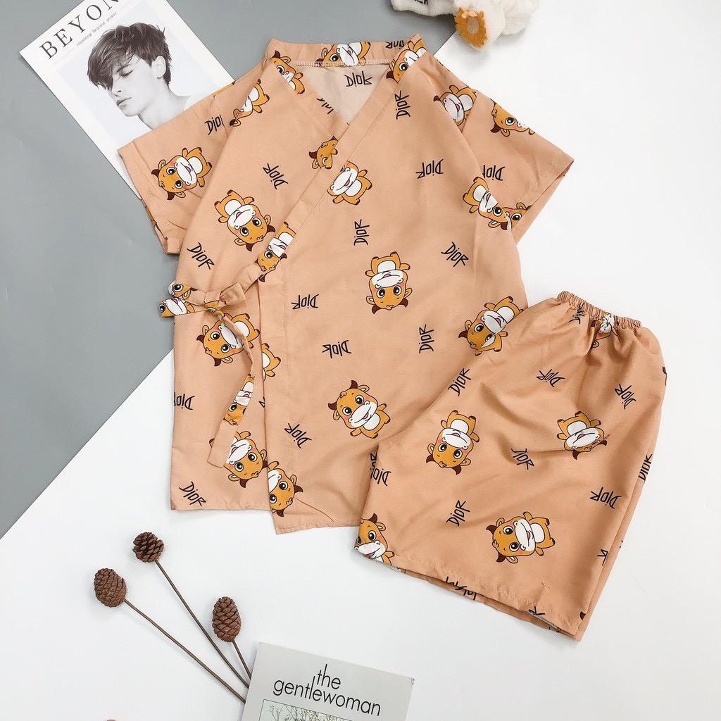 Bộ ngủ pijama kimono tay ngắn quần đùi cột dây mát mẻ cho mùa hè- update mẫu mới.