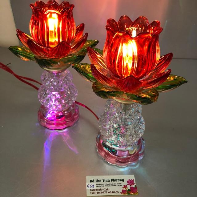 Đèn thờ điện cánh thuỷ tinh 3 lớp lá xanh bóng led , BH151