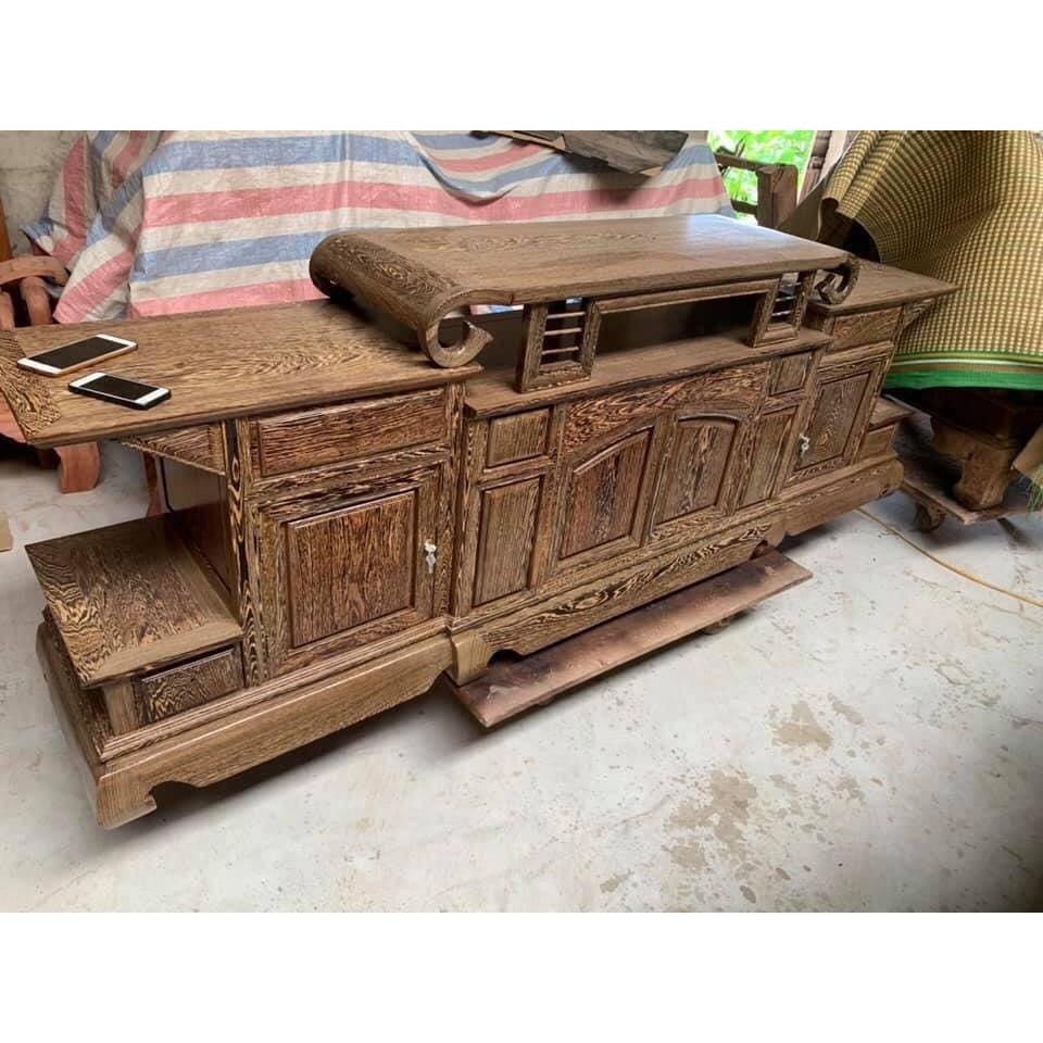 kệ tivi sừng trâu gỗ mun đuôi công 2m4