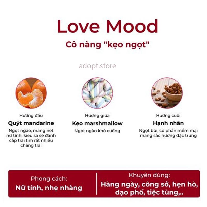 Nước Hoa Nữ ADOPT' LOVE MOOD Ngọt Ngào, Nữ Tính, Lôi Cuốn, Thơm Lâu