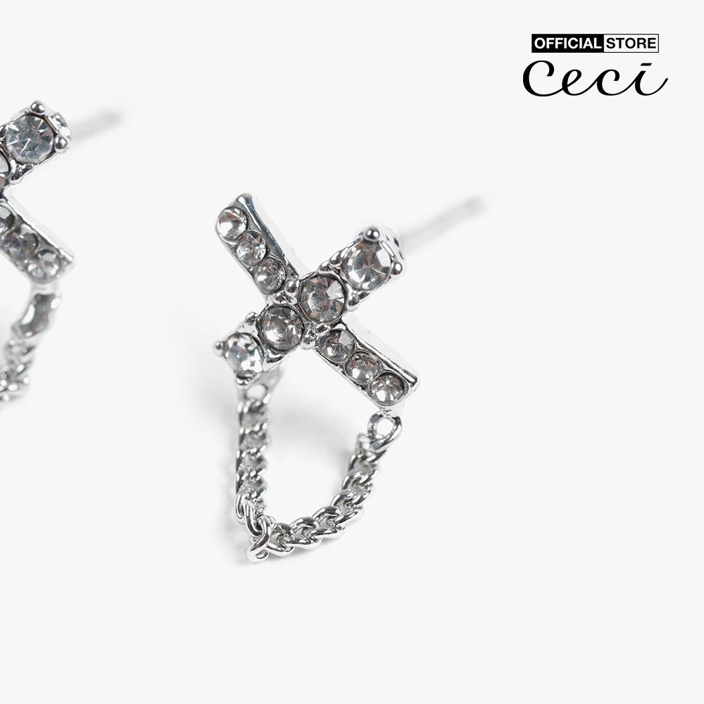 CECI - Khuyên tai nữ đính đá phối chuỗi xích nhỏ cá tính CC1-09000155