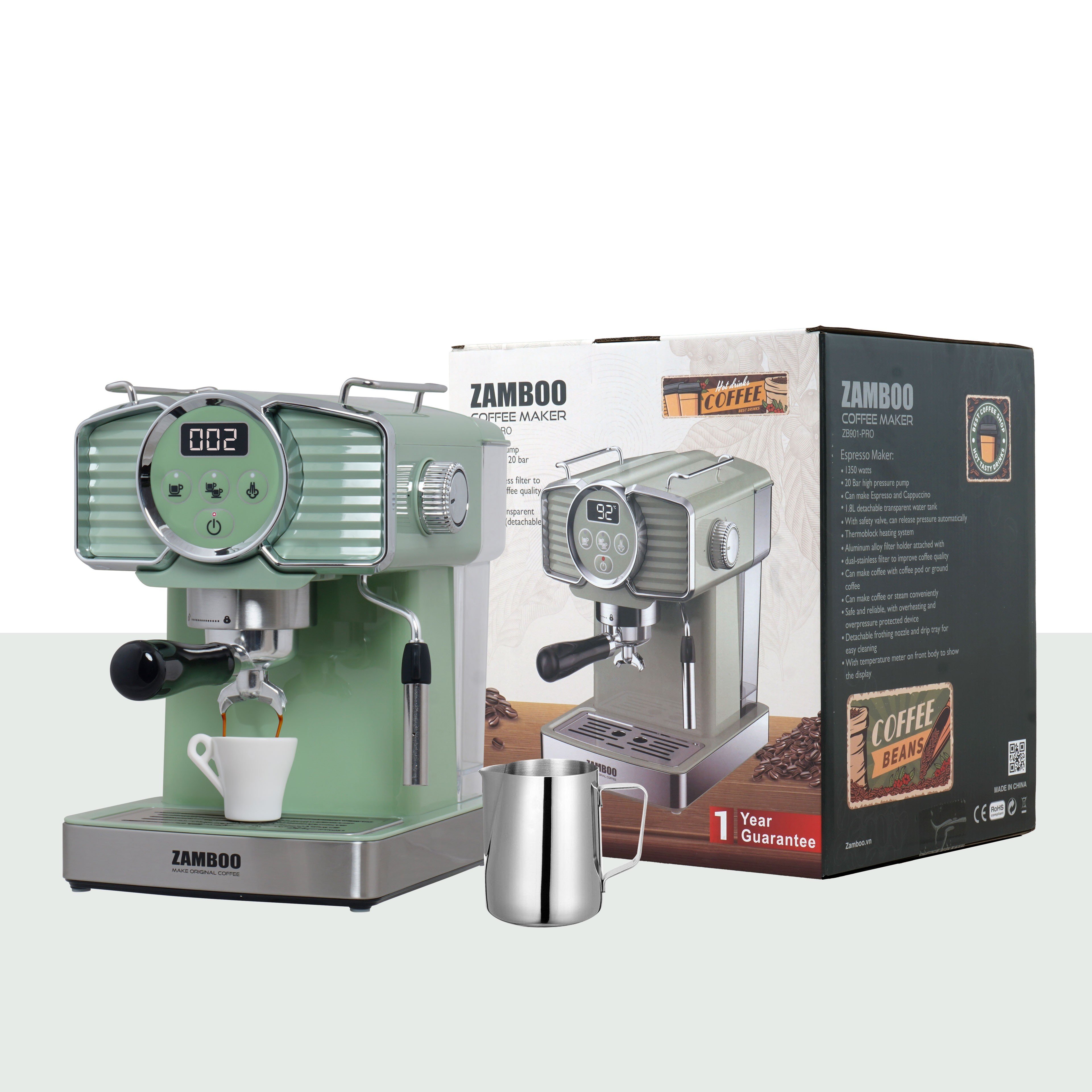 Hàng chính hãng-Máy pha cà phê espresso bán tự động Zamboo ZB-901PRO-20 Bar