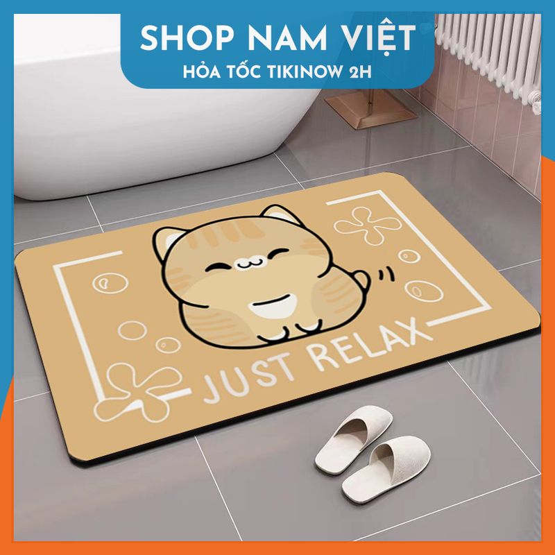 Thảm Chùi Chân 4 Lớp Siêu Thấm Hút - Họa Tiết Hoạt Hình - Chính Hãng Navivu - Relax - Mèo Cam