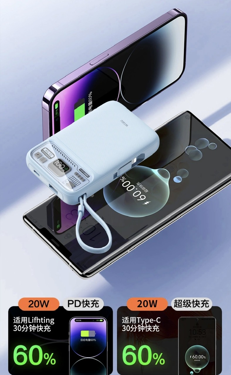 Pin dự phòng Wiwu Wi-P016 Power Bank 10000 mAh cho điện thoại di động, hút từ tính đi kèm cáp công suất cao - Hàng chính hãng