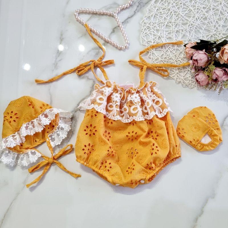 Combo 3 món body 2 dây vàng kèm nơ và bao chân cho bé siêu dễ thương luôn ạ