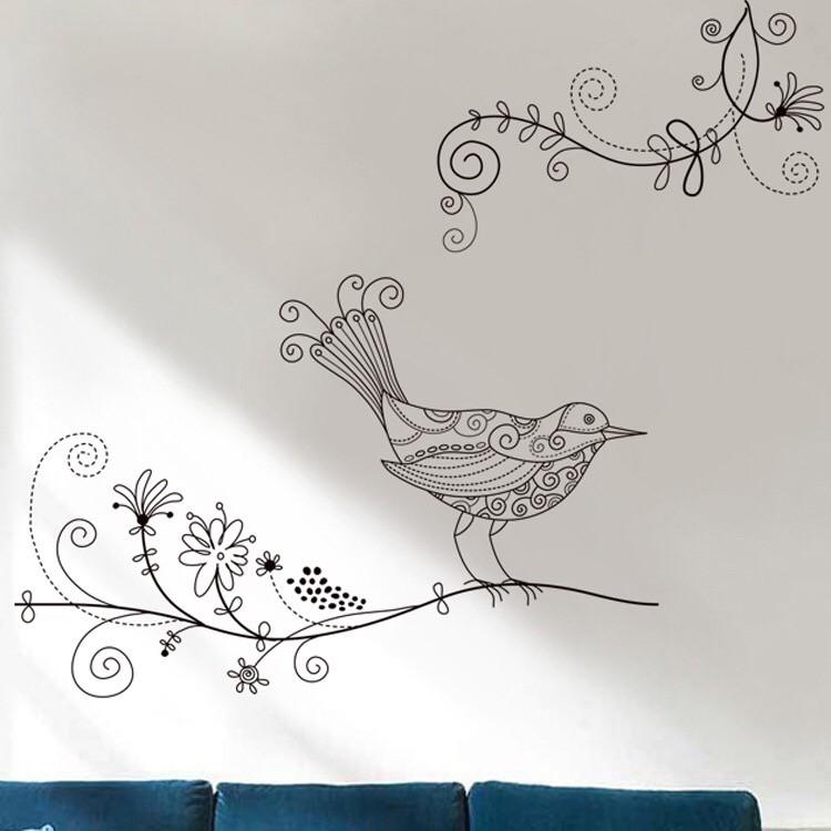 Decal trang trí tường / Kính Cao cấp - Chim hoa văn tinh tế