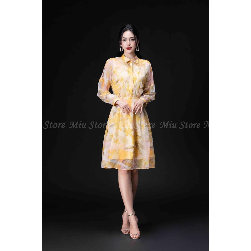 D00463 - Đầm thiết kế cao cấp voan tơ cổ đức hoa vàng Miu Store