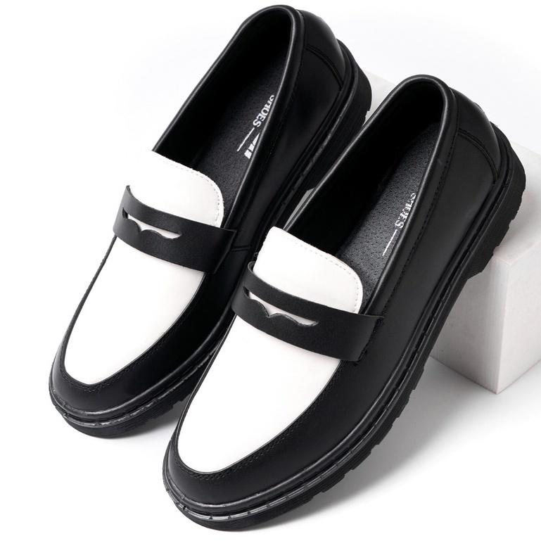Giày Penny Loafer Black White da nguyên tấm, Giày Sơn Tùng Cao Cấp sản phẩm đống hộp cẩn thận