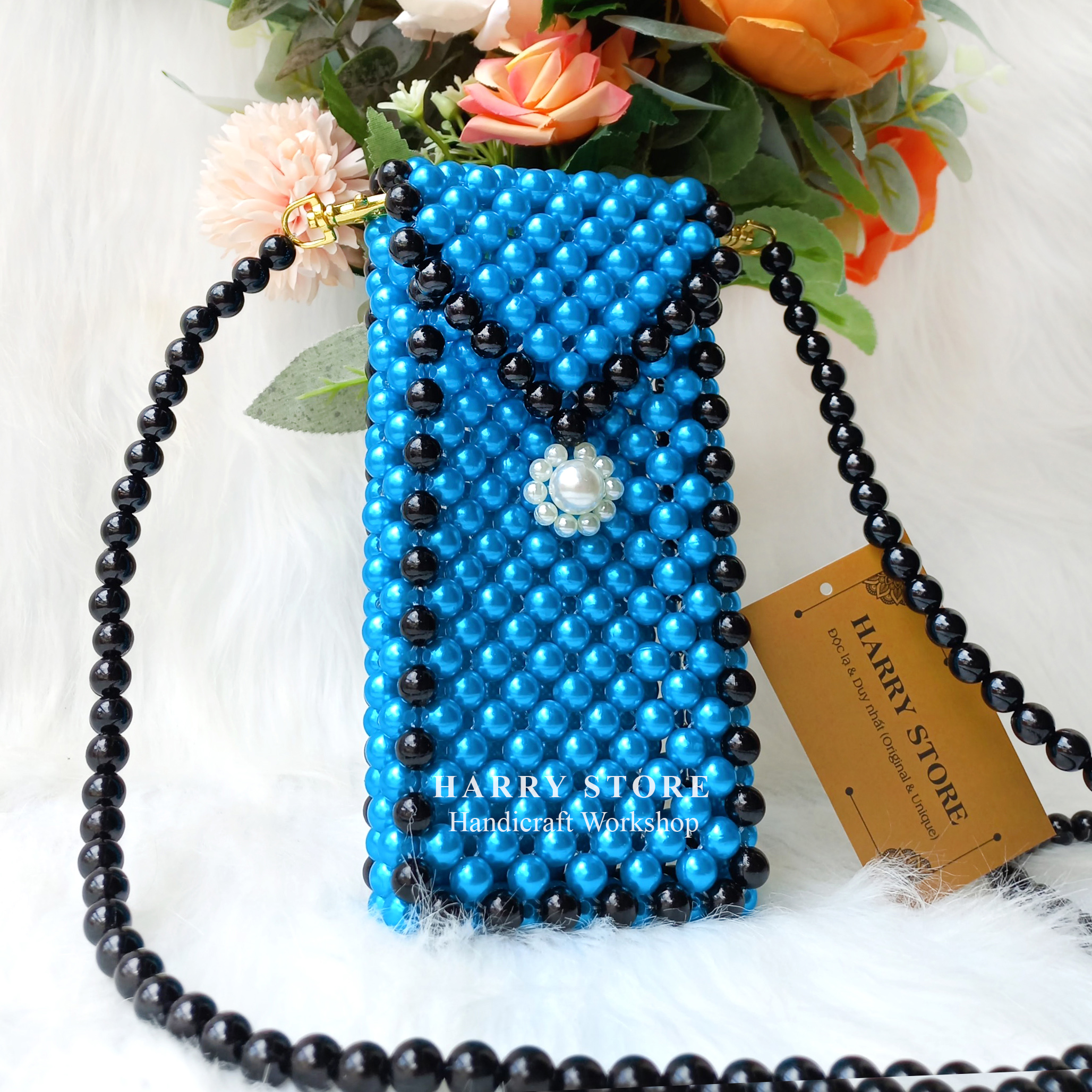 Túi công chúa đựng điện thoại thời trang HRRG-XD, túi handmade kết hạt cườm loại I kèm dây đeo tháo rời