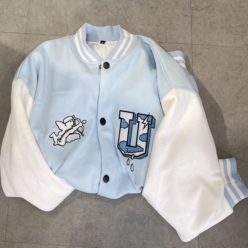 Áo Bomber nỉ U màu xanh unisex ảnh thật SSStore