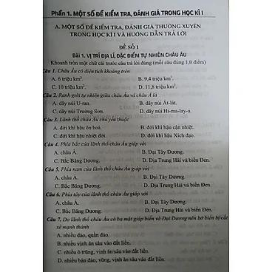 Đề Kiểm Tra Đánh Giá Địa Lí 7