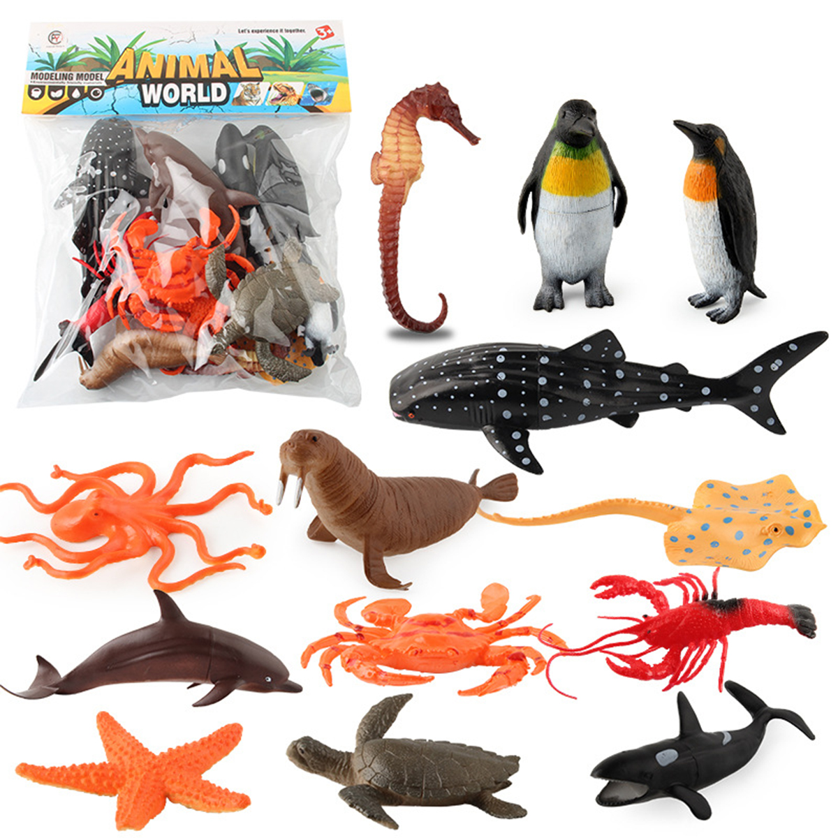 Đồ chơi 13 mô hình Cá biển &amp; sinh vật biển (14-18 cm) nhựa New4all Animal Ocean World Size lớn đồ chơi nhà tắm, đi biển