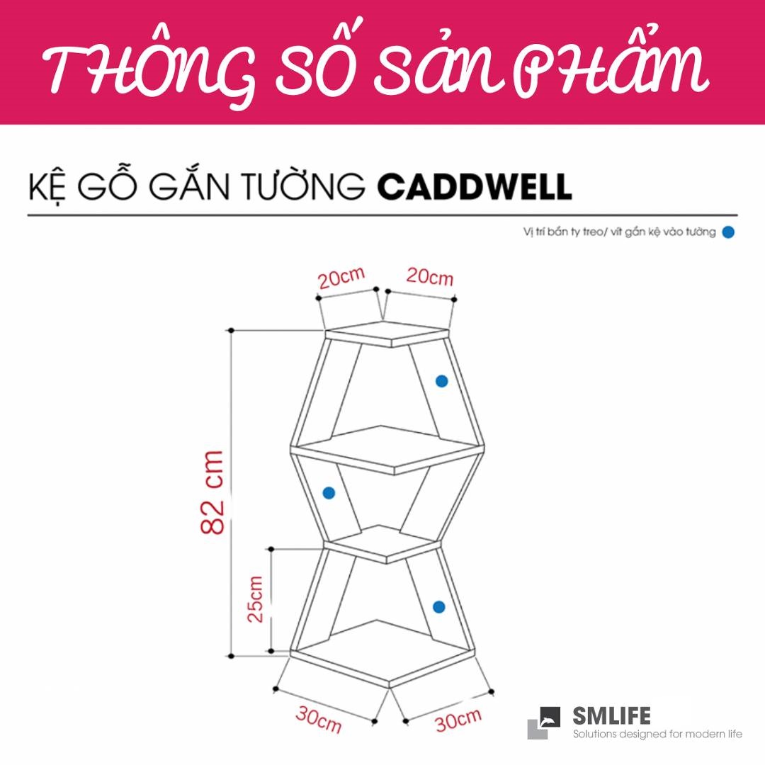 Kệ gỗ treo tường trang trí hiện đại SMLIFE Caldwell  | Gỗ MDF dày 17mm chống ẩm | D30xR30xC81.8cm - Màu