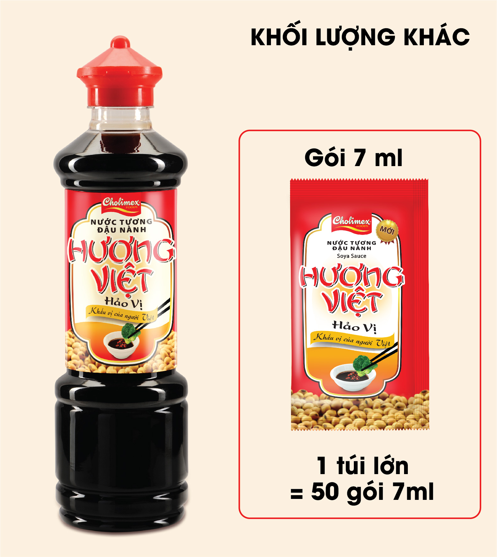 Nước tương Hương Việt Hảo Vị 7ml (01 túi gồm 50 gói tiện lợi sử dụng)