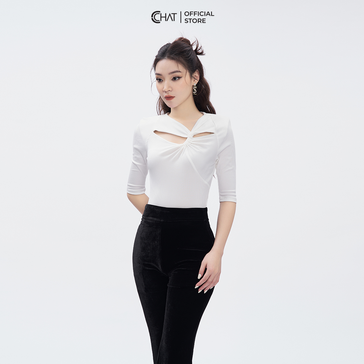 Quần Ống Rộng CCHAT Dáng Loe Xẻ Bên Chất Nhung Mềm Mịn 53QDN2006ET