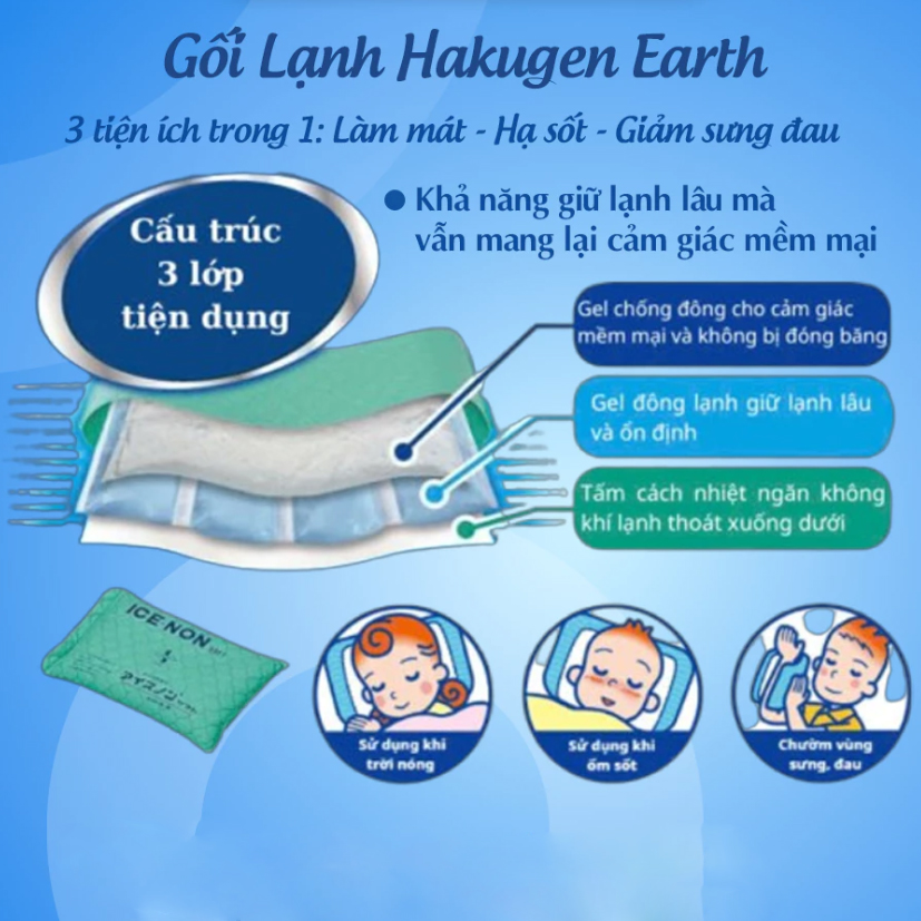 Gối lạnh Hakugen Earth Nhật Bản Làm Mát 3-6 Tiếng Giúp Ngủ Ngon Thư Giãn