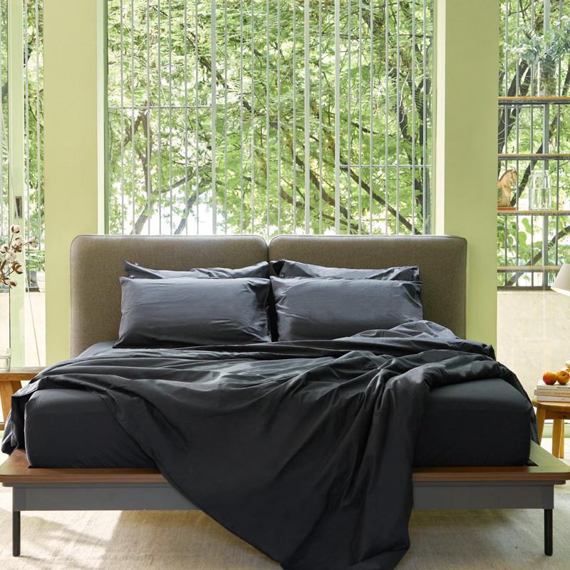 Bộ Ga Trải Giường Ru9 Cotton Percale 100% Cotton Tự Nhiên - Black Oyster 