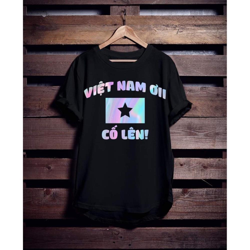 Áo Thun Phản Quang In VIÊT NAM CỐ LÊN, Vải Cotton 75% Co Giãn, Phom Rộng Unisex Cho Nam và Nữ