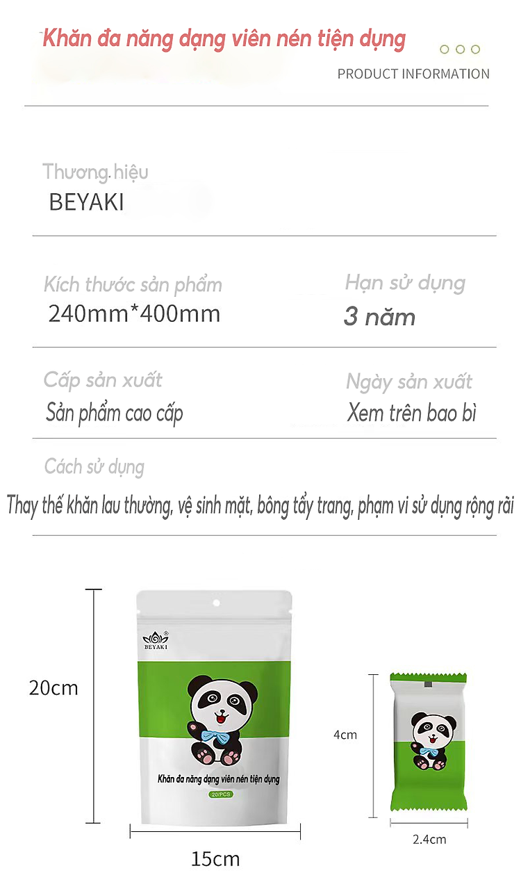 10 Viên Khăn Nén Beyaki Du Lịch Hoặc Công Tác Vải Bông Dày Dặn Êm Mịn 24x40 cm