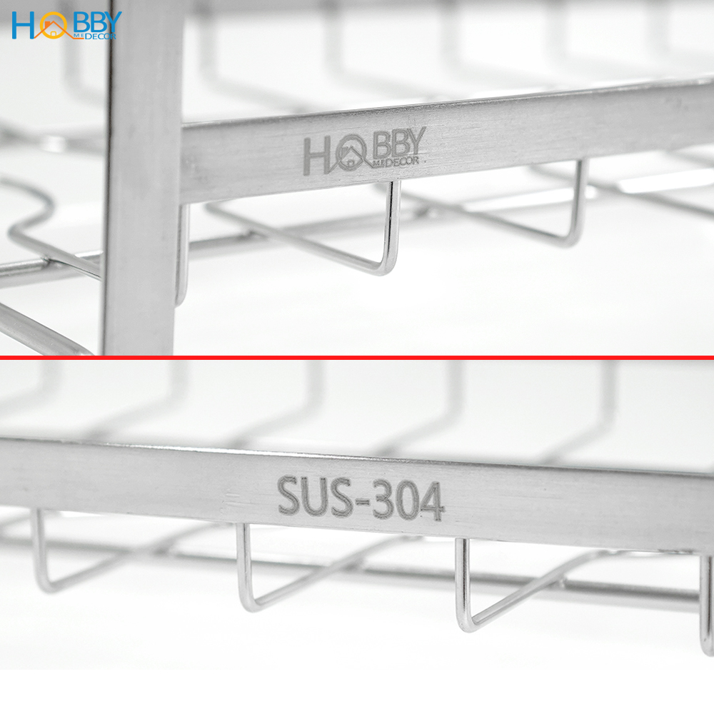 Kệ úp chén 9 ngăn Inox 304 Hobby Home Decor KUC9 - có khay nhựa hứng nước tiện dụng