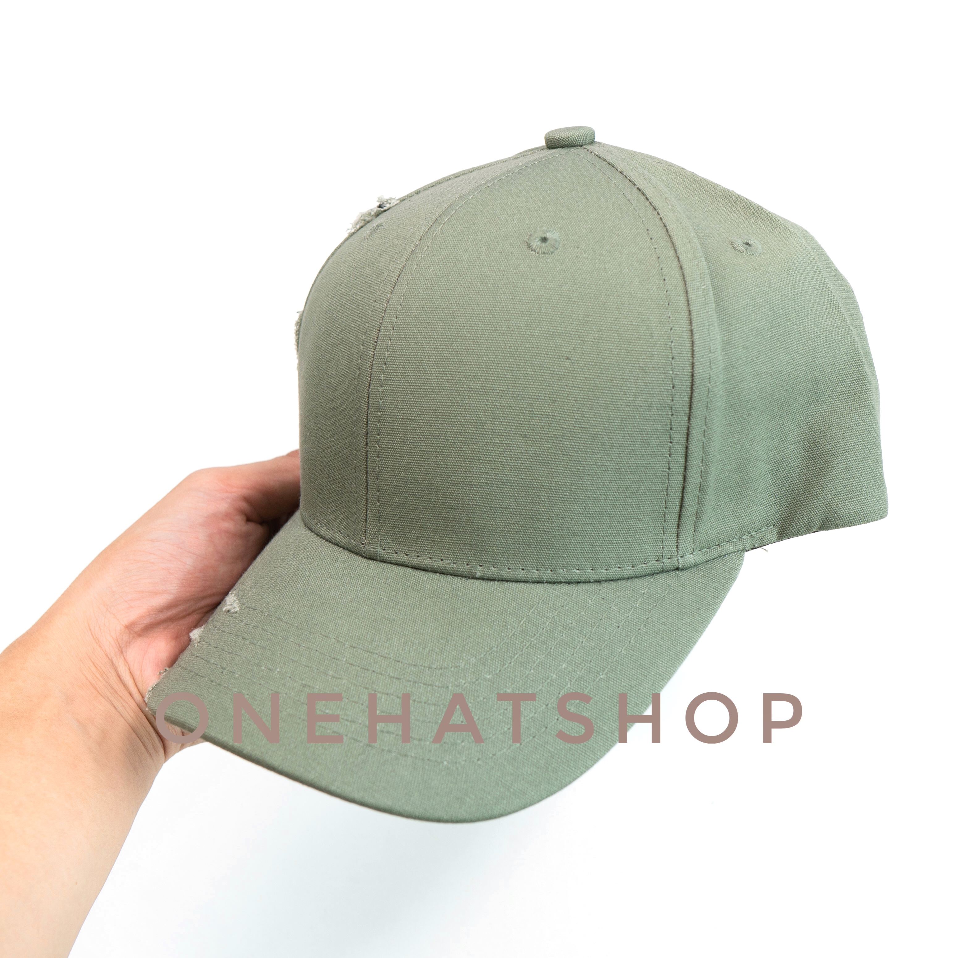 Nón kết trơn Xanh lá có wax rách ở vành nón -fom cứng baseball cap