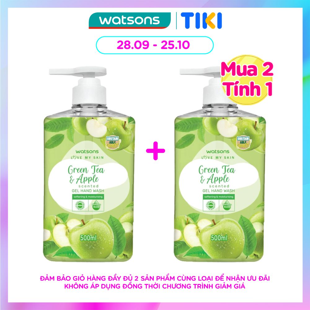 Gel Rửa Tay Watsons Love My Skin Green Tea Apple Scented Gel Hand Wash 500ml