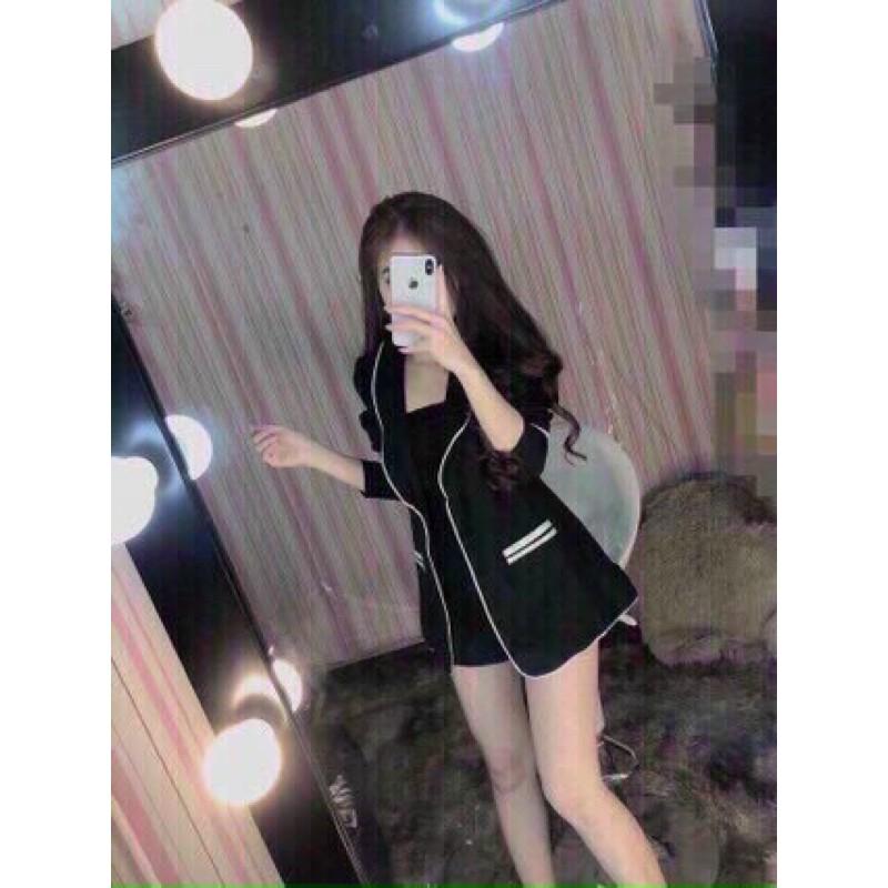 Sét vest 3 món viền né áo dây trong có mút ngực, quần có khoá kéo cực sang chảnh