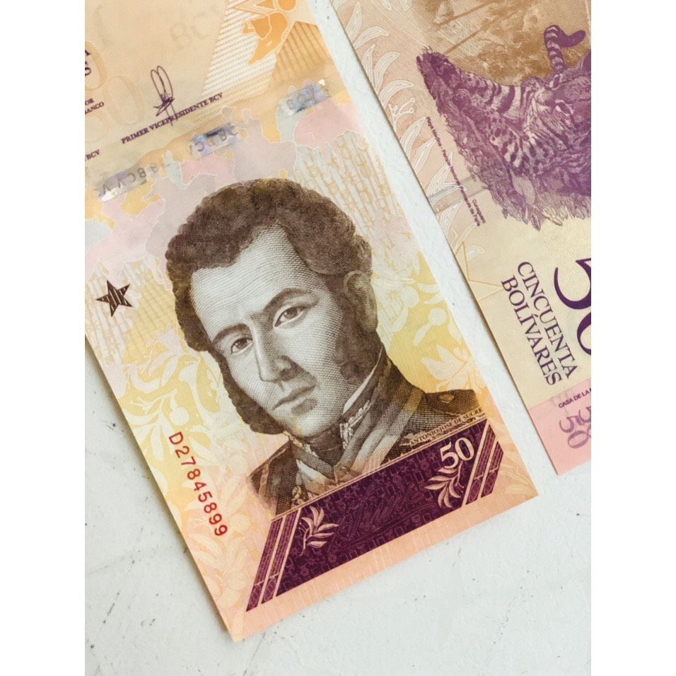1 tờ tiền Venezuela hình con mèo 50 Bolivares sưu tầm , tiền châu Mỹ , Mới 100% UNC
