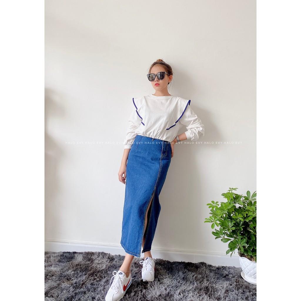 Chân Váy Phong Cách Hàn Quốc - Denim Chữ A Lưng Cao Ôm Dáng Xinh Xắn