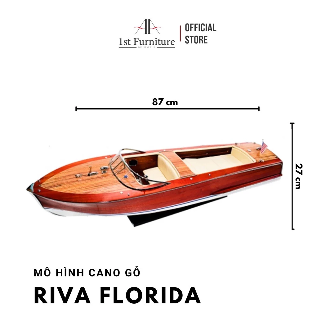 Mô hình cano RIVA FLORIDA cao cấp, mô hình thuyền gỗ tự nhiên sang trọng lắp ráp sẵn 1st FURNITURE