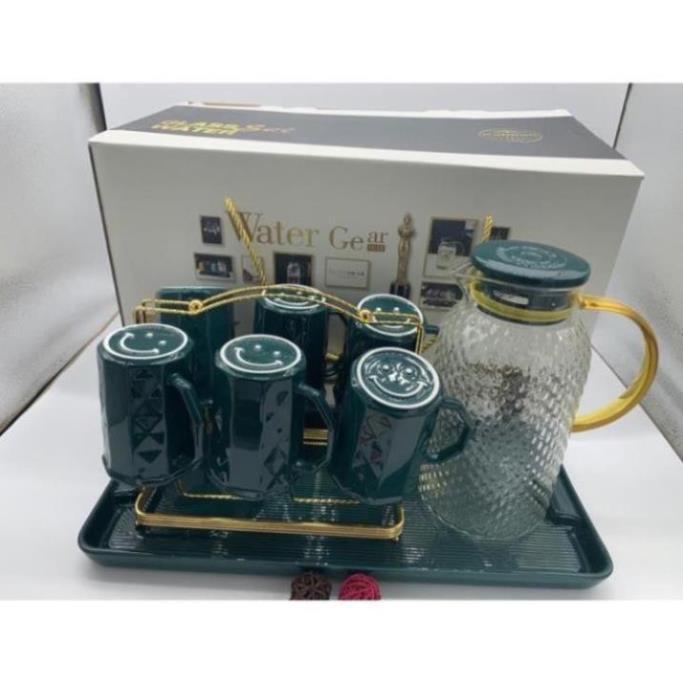 Bộ bình 6 cốc thủy tinh cao cấp kèm giá úp và khay