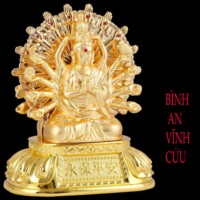 Tượng để xe Phật Thiên Thủ Quan Âm bằng hợp kim mạ vàng C13
