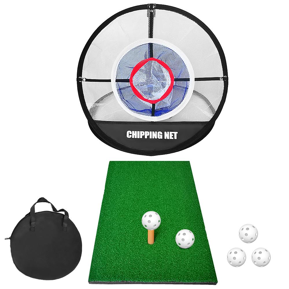 Combo chơi Golf với1 lưới đánh gôn, 1 thảm đánh, 1 phát bóng và 5 quả bóng.
