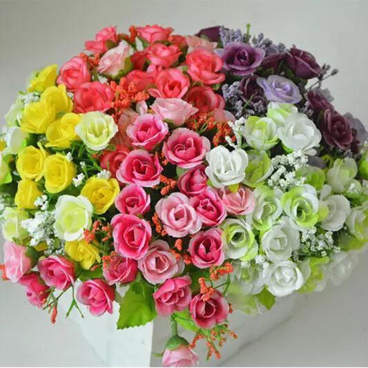 Hoa giả - Cành hoa hồng nhí 20 bông trang trí nhà cửa