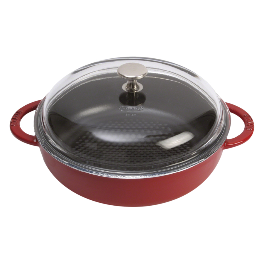 Nồi Tròn Staub Có Nắp Kính 24cm – Màu Đỏ Cherry