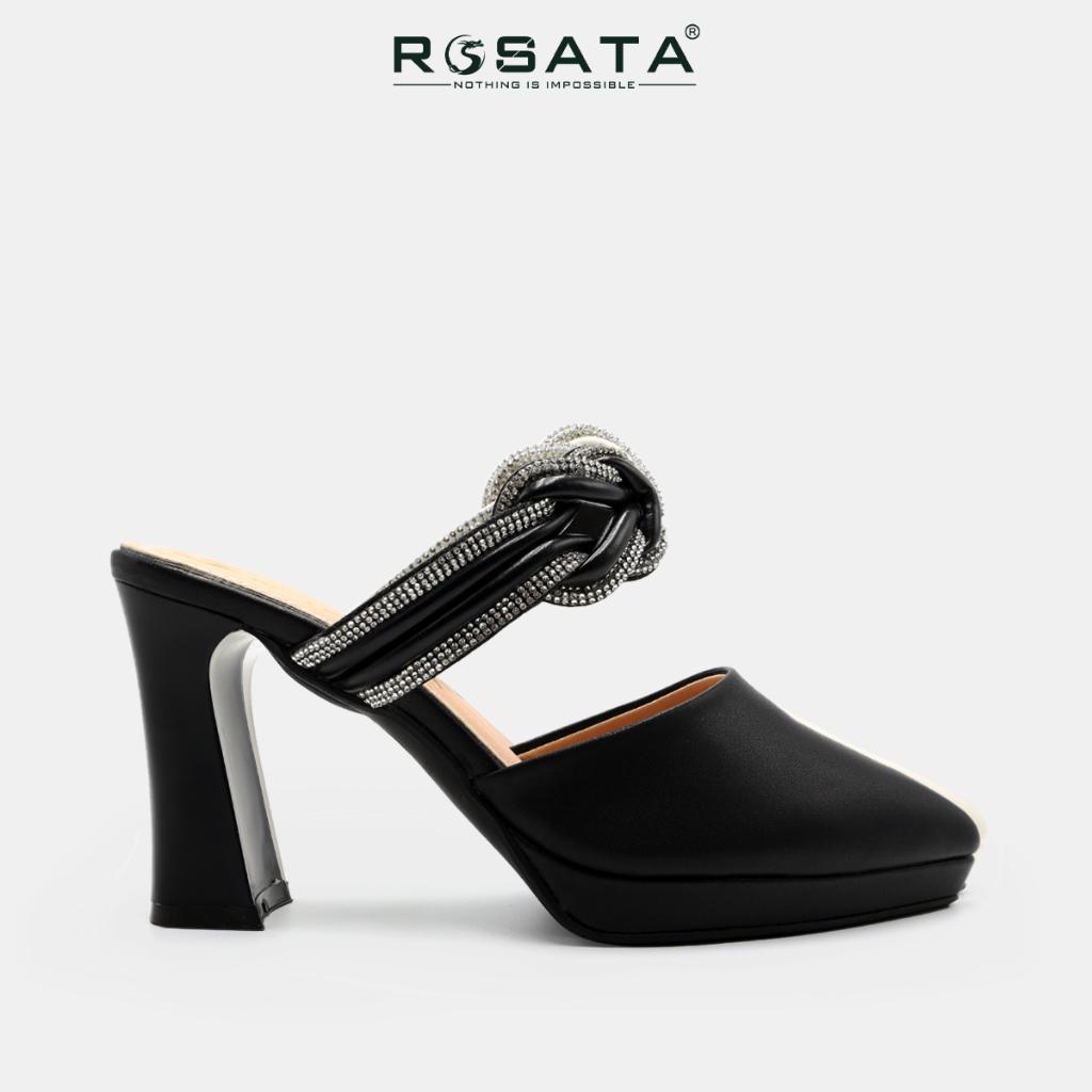Giày cao gót nữ đế vuông 8 phân mũi nhọn xỏ chân quai ngang phối kiều ROSATA RO562