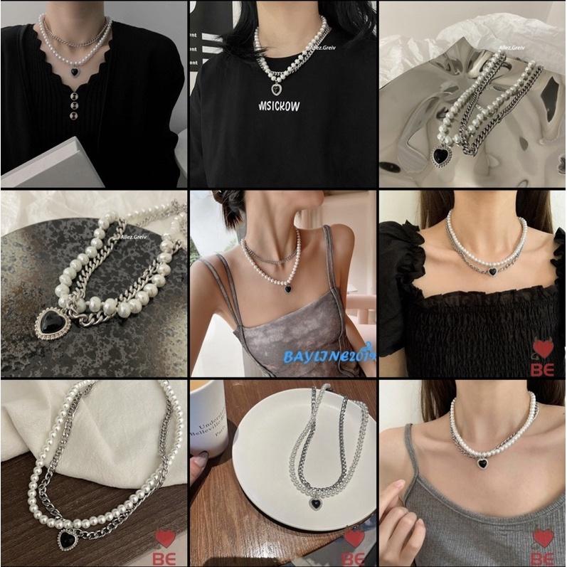 N191 Vòng cổ Bạc Nhiều Lớp Mặt Hình Trái Tim Đính Ngọc Thời Trang Cho
