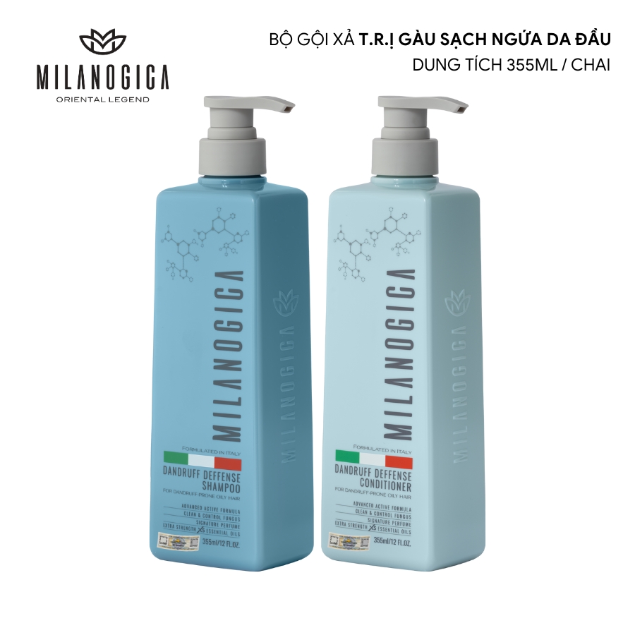 Combo Dầu Gội &amp; Xả hương nước hoa Milanogica 355ml Phục hồi hư tổn, T.r.ị gàu sạch ngứa da đầu