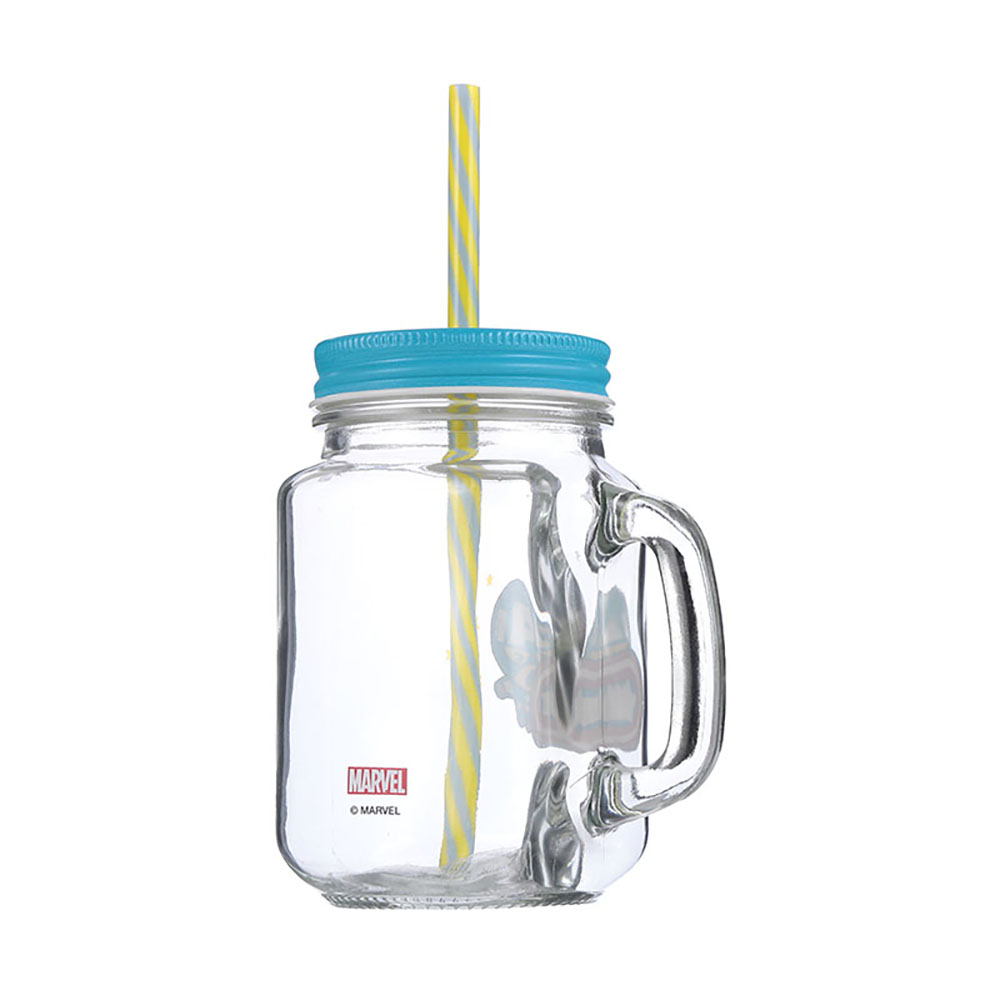 Cốc thuỷ tinh Miniso Jar Mug có nắp đậy kèm ống hút 470ml - Hàng chính hãng